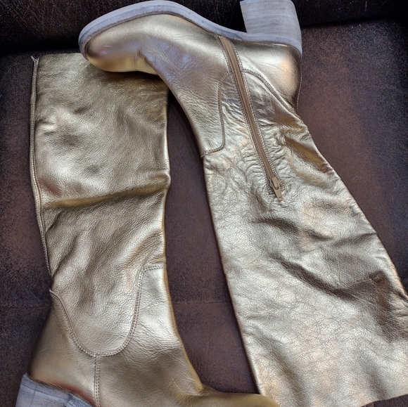 NWOB Free People Essential Gold Tall Slouch Boot Women's 37. US 6.5 Metallic - Picture 11 of 11